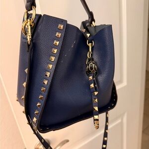 Chic Blue Studded Shoulder Bag